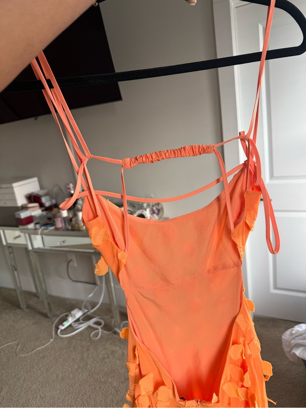 Elegant Peach Appliqué Maxi Dress with Spaghetti Straps - Picture 8 of 10